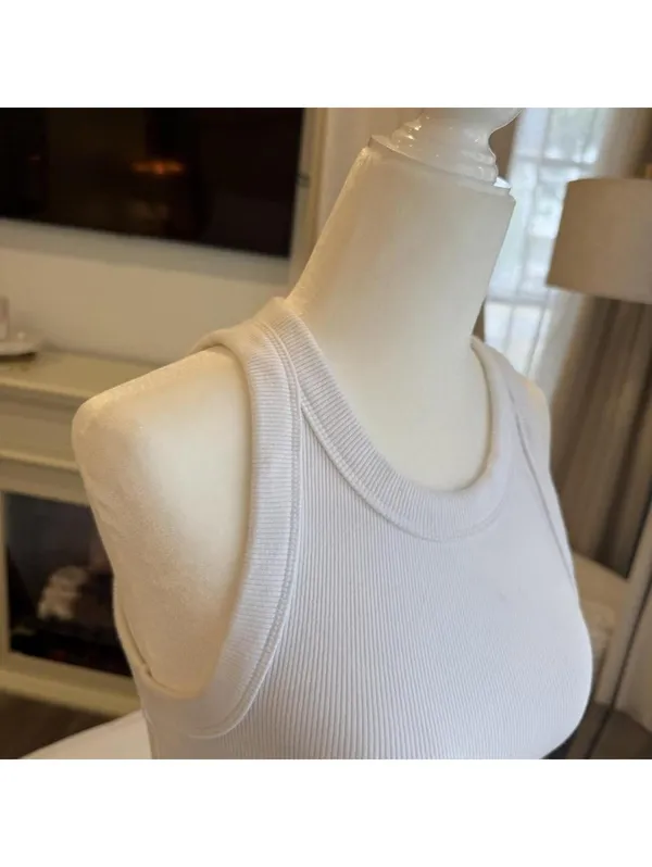 Aerie White Ribbed Tank Top | Soft Stretch Basic | Size Medium - Image 3