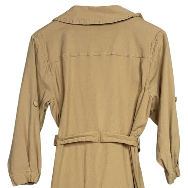 Area Stars Chic Belted Waist Midi Shirt Dress 3/4 Sleeves Button Down L Tan - Image 8