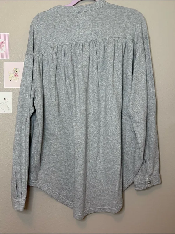 Aerie new button up grey cotton oversized flowy casual - Image 4