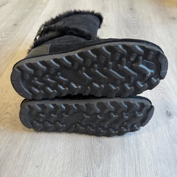 Bearpaw Women Black Suede Faux Fur Trim Winter Boots Buckle‎ Detail Size 10 - Image 7