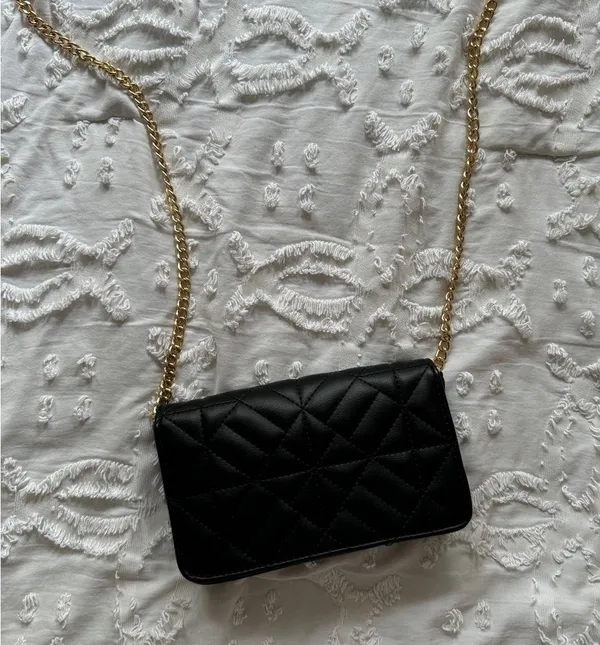 Black Leather Gold Chain Purse - Image 6