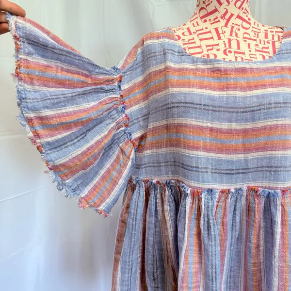 Free People‎ Summer Nights Blue Lagoon Striped Tunic Top Minidress S - Image 3