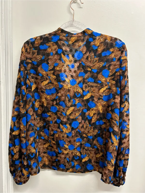 Marc New York Floral Burnout Balloon-Sleeve Blouse - Blue/Brown - Image 5