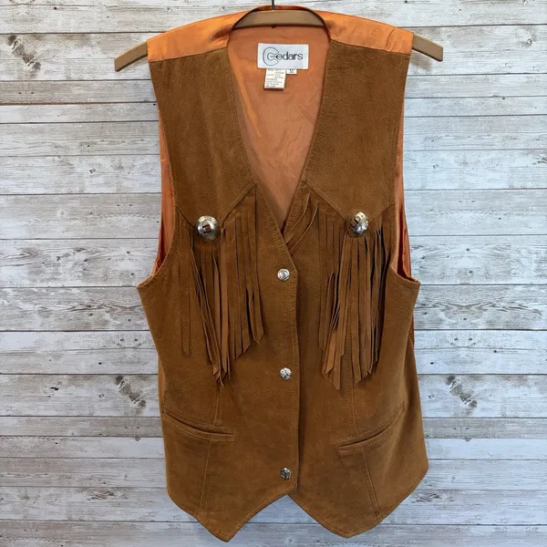 Vintage Cedars Womens M Vest Suede Fringe Leather Brown Western Cowboy Cowgirl - Image 2