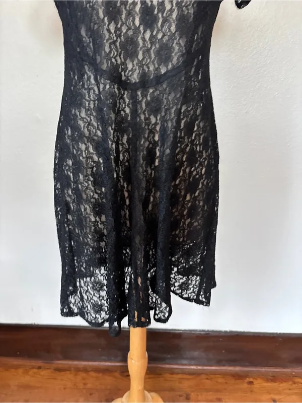 All That Jazz Vintage Witchy Goth Black Lace Short Sleeve Sheer Skater Dress - Image 3