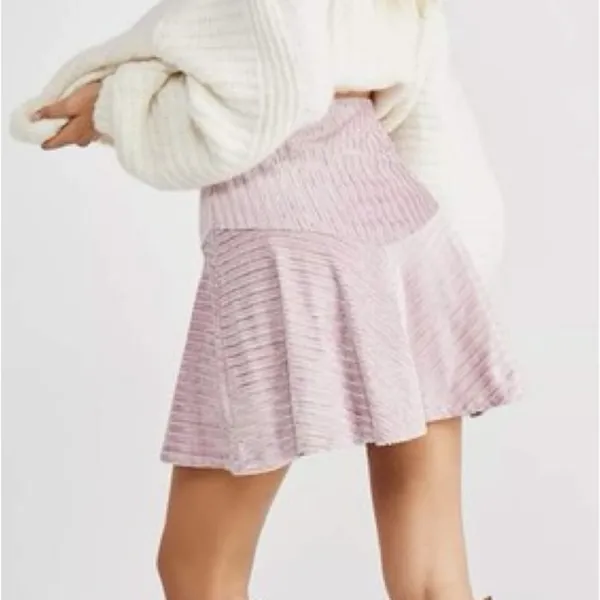 Free People Adorable Pink Camden Velvet Ribbed Mini Skirt‎ Elastic Waist - Image 6