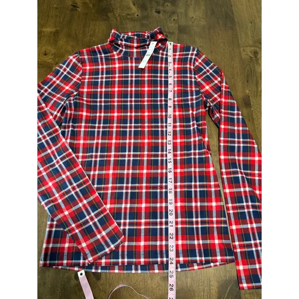 NWT‎ Womens J. Crew tissue turtleneck red navy white plaid 100% cotton size M - Image 4
