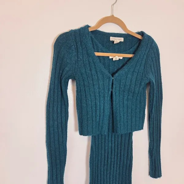 Happily Grey Sweater Dress Cardigan Set Aqua Teal Blue Cozy Loungewear Preppy S - Image 8