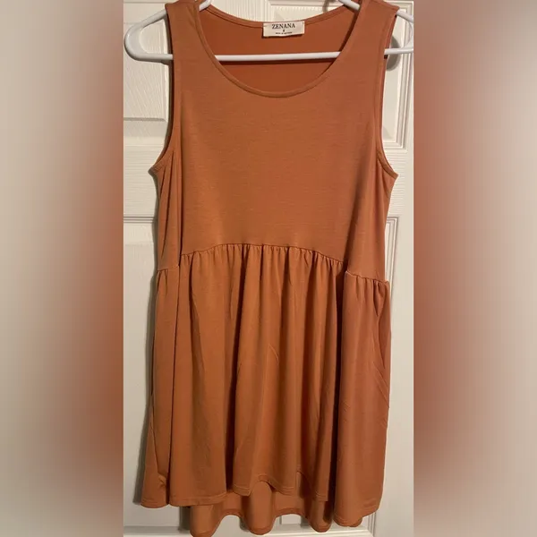 Zenana Outfitters Top Sleeveless EmpireWaist ButterOrange P-P 20” Hi-Lo Hem 27”F 32 1/2”Back NWOT - Image 2