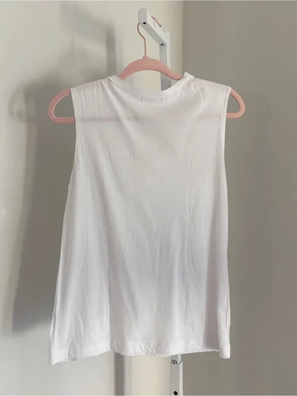 LNA Double Cut Tank Sleeveless White Tee Shirt Style Top with Neck Slits Sz Med - Image 3