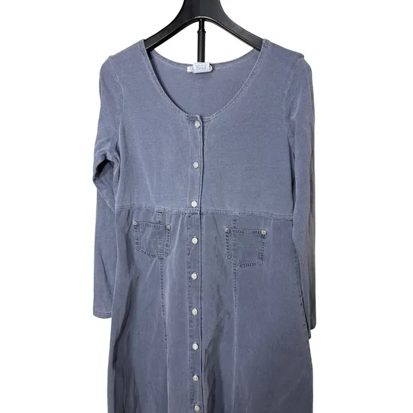 Moda Int'l Vintage Gray/blue Button Front Maxi Dress Long‎ Sleeve Size M USA - Image 2