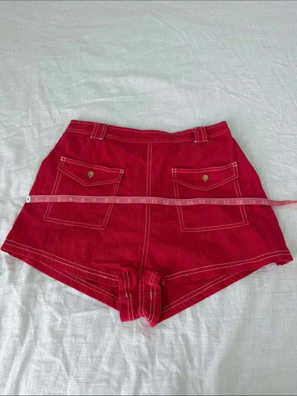 Free People Washed Tomato Red Utility Shorts Coastal Euro Summer - Image 10