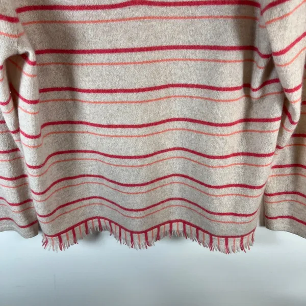 Charter‎ Club Luxury Cashmere Striped V Neck Sweater Women's Size L Fringe - Image 3
