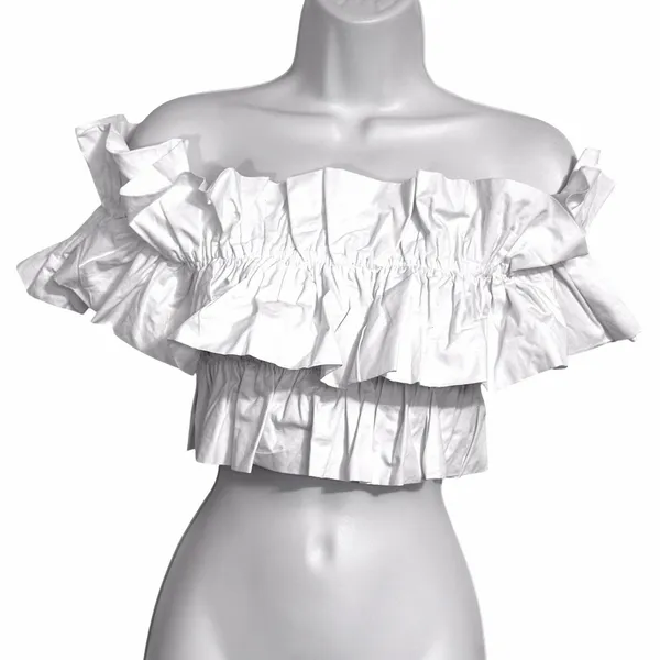 DO + BE White Ruffle Off/On the Shoulder Smocked Crop Top NWT Size Small‎ - Image 3