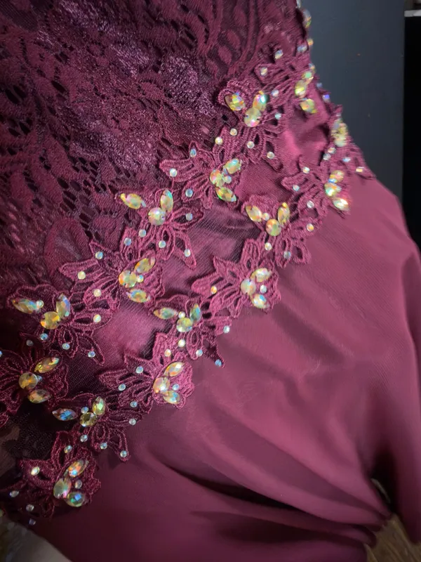 Beaded Lace Bodice Maxi Dress - Burgundy - Image 6