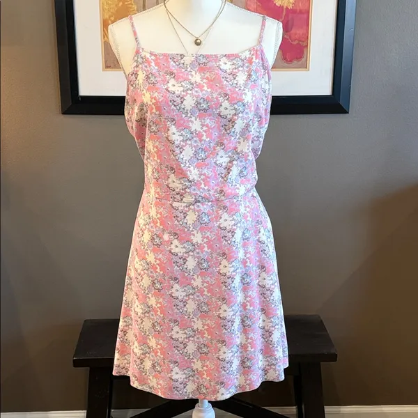 ABOUND Square Neck A-Line Smocked Pink Floral Mini Dress 1X Cottagecore Scandi - Image 2