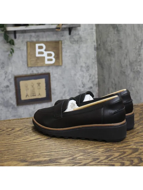 Clarks Sharon Gracie Leather Platform Loafer 26156816 Black 8W - Image 2