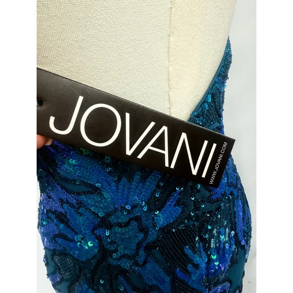 Jovani 08459 Royal‎ Blue Sequin Floral High Slit Mermaid Prom Gown NWT Size 0 - Image 7