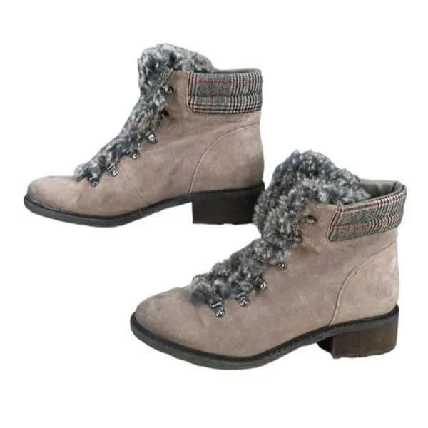 Sam Edelman Boots Women Size 8 Gray Suede Shoes Faux Fur Trim Suede Leather - Image 9