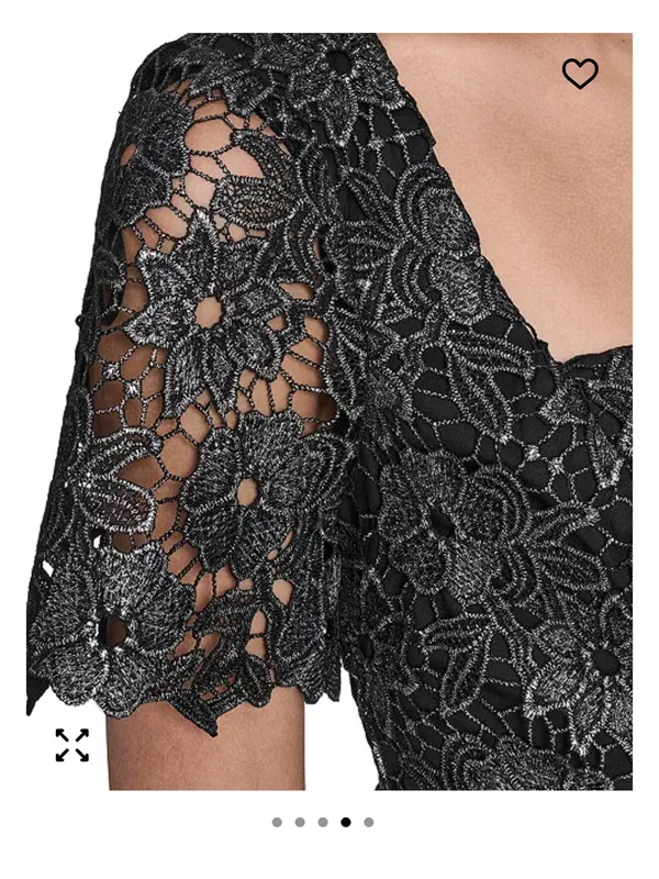 Eliza J Petite Black and Silver Square Neck Lace Fit and Flare Dress Size 10 P - Image 4