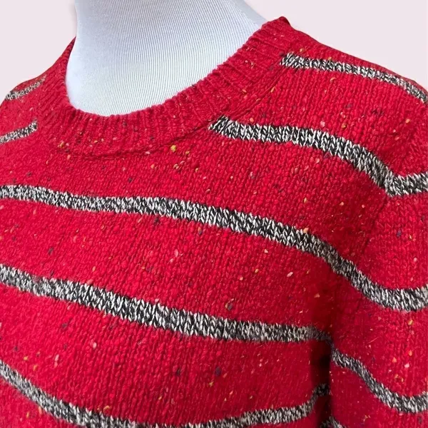 Madewell Wallace striped wool blend sweater red gray speckled knit large - Image 4