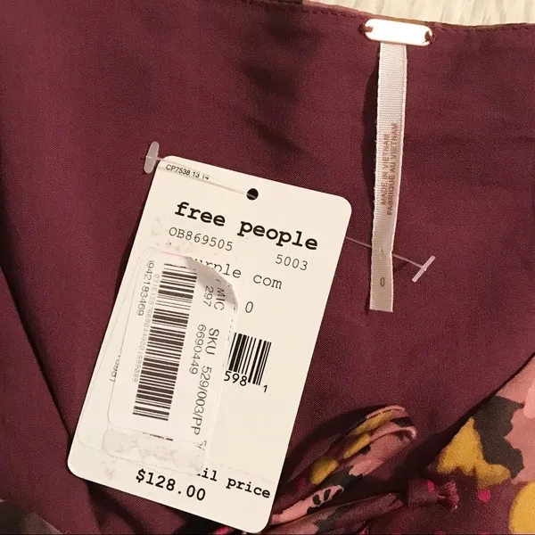 FREE PEOPLE Morning‎ Light Mini Dress Long Sleeve Floral Satin Purple Size 0 New - Image 9