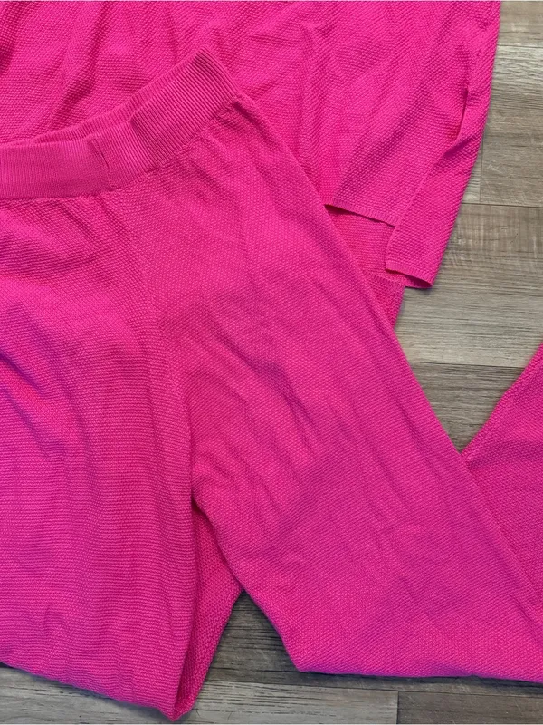 Hot Pink waffle henley 2 piece lounge set - Image 3