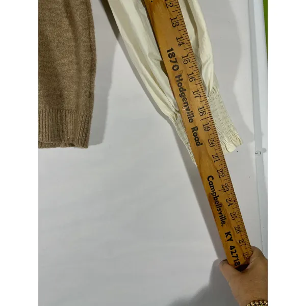 GRACE+EMMA Women's Knit Sweater‎ Cream Balloon Sleeve Layering Top Tan Sz L - Image 5
