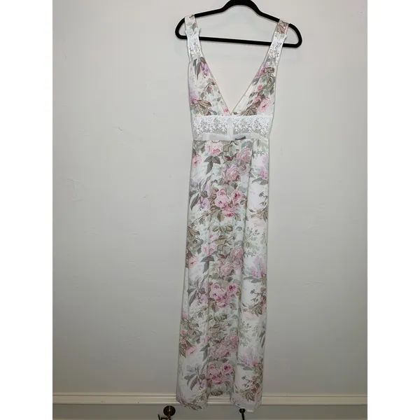 Majorelle Floral Romantic Maxi Dress Bridal Fairy Sz Medium Cream Pink Green - Image 7