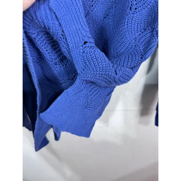 Staccato M Blue Crochet Knit Sweater‎ Women's Long Sleeve Pointelle Boho - Image 6