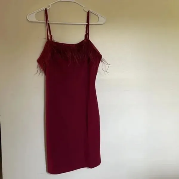 Iris Garnet Feather Trim Cami Dress Women Size M - Image 3