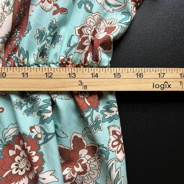 Bohemian Floral Long Sleeve Peasant Dress XL‎ Cottagecore Turquoise Rust Hippie - Image 6