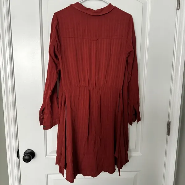 Maeve Anthropologie Bloomsbury Tie Waist Shirt Dress Rust Orange Size 6 - Image 9