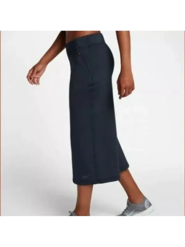 Nike Dri Fit Workout Capri Wide Leg Pants Womens Medium Black Elastic Wide Waist - Image 2