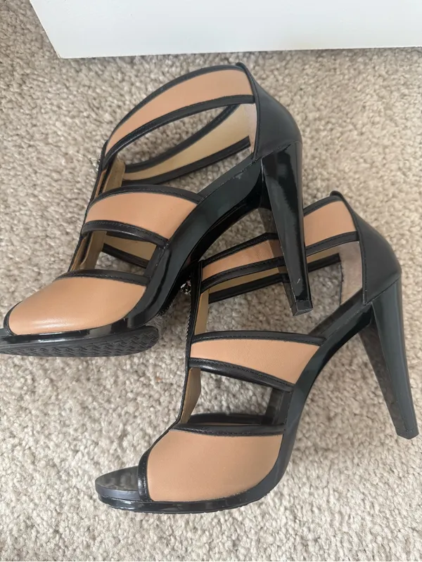 Michael Kors Black and Tan Zip Up High Heel Sandals - Image 5
