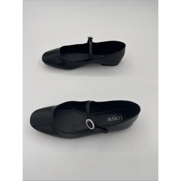 J. Crew Mary Jane Ballet Flats Sz 8 Black Patent Leather Academia Pearl Buckle - Image 4
