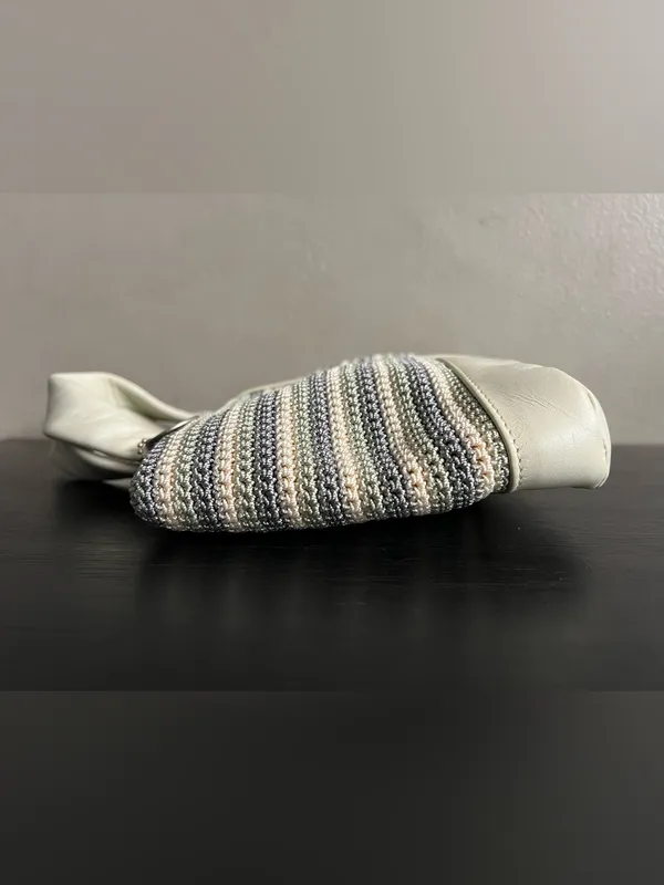 The Sak White Gray Seafoam Striped Crochet Tote Bag Leather Trim Mini Tote Purse - Image 10