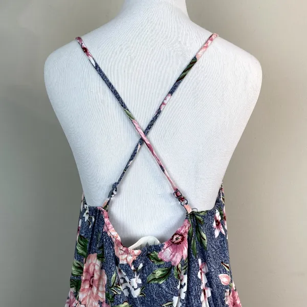Hiatus Dress Womens XL Blue Pink‎ Floral Midi Strappy Open Back Casual Summer - Image 7