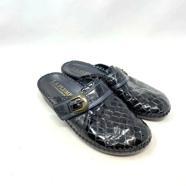 La Plume Judy Black Patent Leather‎ Crocodile Clog Mules Size 36 / US 6 - Image 3