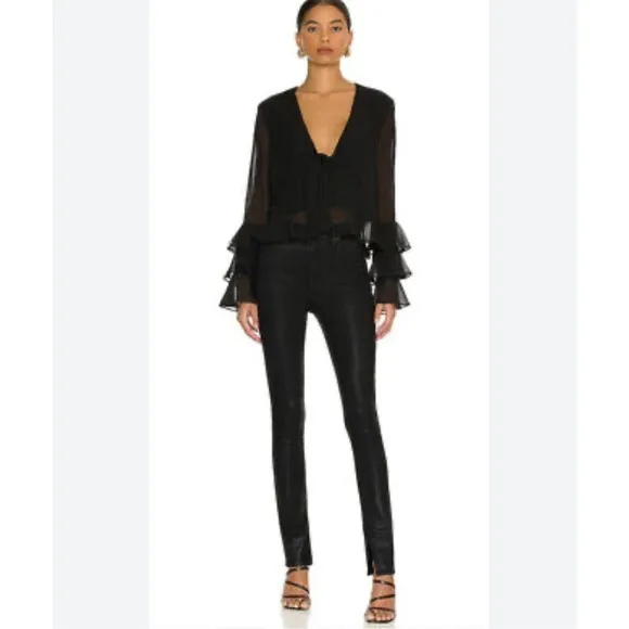 Tularosa Winnie Womens Black Ruffle Sleeve Blouse - Image 3