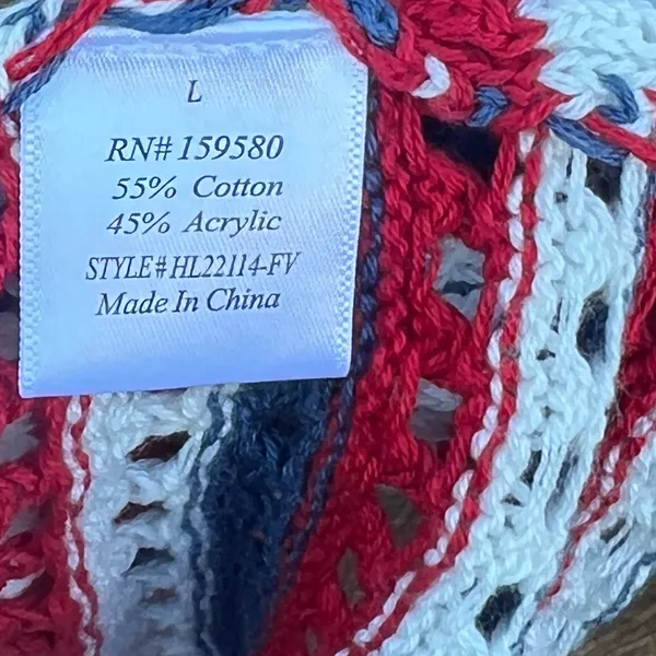 Pink Lily red, white, and blue striped crochet knit sweater top women’s Sz L - Image 10