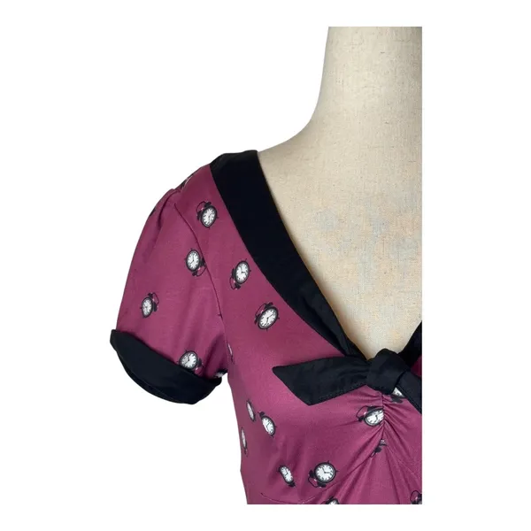 Unique Vintage x GB Dress Women XS Purple Fit‎ and Flare Clock Print Retro Boho - Image 5