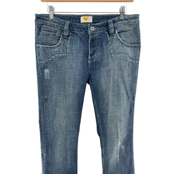 Antik Denim Women's Size 29 Bootcut Embroidered Indigo‎ Blue Jeans Button Fly - Image 2