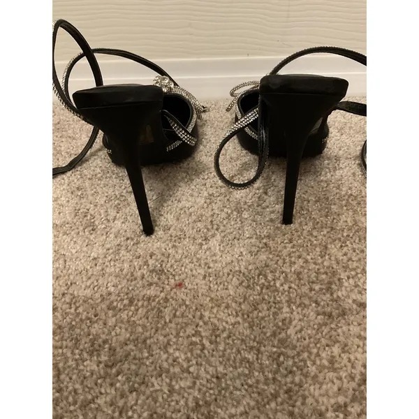 NWOT Lulus Lullie Black Rhinestone Bow Ankle Wrap Stiletto Heels Pumps Glam, 8 - Image 8