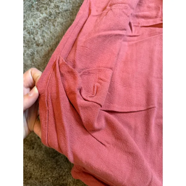 TARSE Coral Pink Linen Rayon Blend Wide Leg Drawstring Pants Resort Wear - Image 3