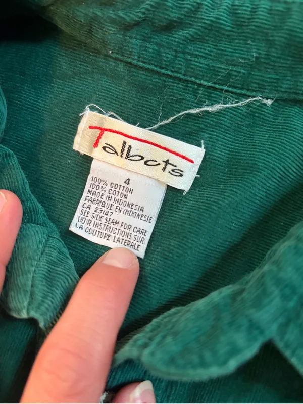 Talbots Deep Green Corduroy Button-Front Dress size 4 - Image 3