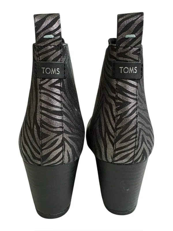 EUC Toms Leather Kelsey Zebra Wedge Boots Black Silver Size 9.5 - Image 5