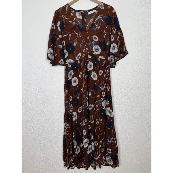 Faithfull The Brand Melia Floral Midi Dress Brown Boho Romantic Size XS - Image 3