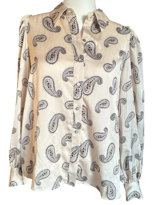 Ann Taylor Cream Paisley Button-Down Blouse Top M - Image 2