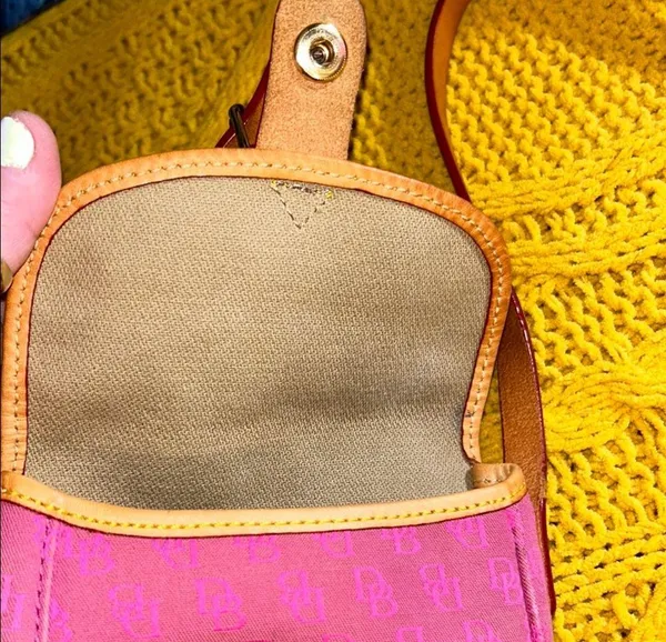 Vintage Y2K Pink Canvas Monogram and Leather Dooney & Bourke Crossbody Bag - Image 9